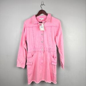 EE:SOME Denim Long Sleeve Short Dress Pink Women‎ Sz M Western Boho Barbie Cargo